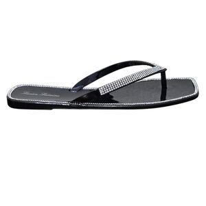 Lauren Lorraine Tampa Black Silver Rhinestone Embellished Jelly Flip Flops  7.5